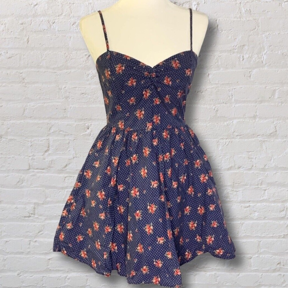 Forever 21 Navy Blue Dress with Red Floral Accents